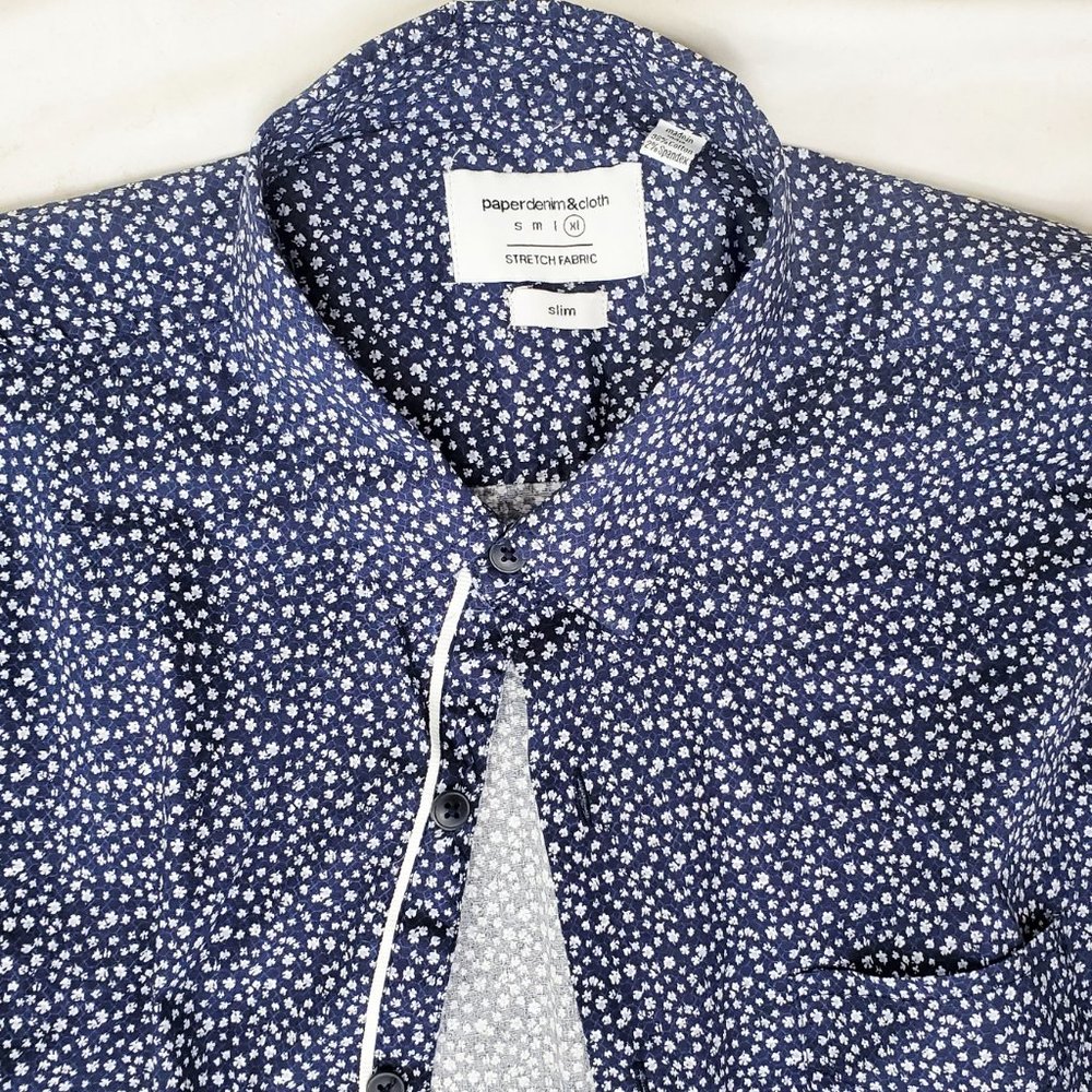 Paper Denim & Cloth PD&C Mens Navy Blue Floral Slim Shirt Stretch Cotton XL - Picture 4 of 8